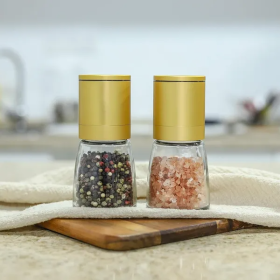 Pepper & Salt Grinder Mill, Adjustable Coarseness, Ceramic Spice Grinder, Shaker, Refillable Pepper Grinders (Color: Gold)
