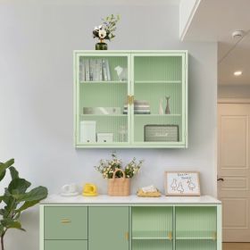 Modern Double Door Wall Cabinet With Glass Door & Three Levels of Storage, Mint Green (Option: Mint green)
