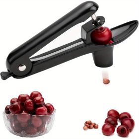 Cherry Pitter - Stainless Steel Cherry Corer Pitter Tool With Hand-held Push Design, Save Time & Space For Making Cherry Jam With Lock Design (Color: Black)