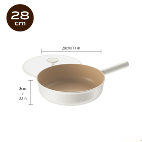 11 Inch Non Stick Deep Fryer With Glass Lid , Dishwasher Safe, Suitable For Gas And Induction Cooktops, Free PFOA, PFOS (Color: White)
