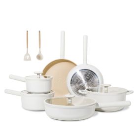 Ceramic Cookware Sets 17pcs, Pots And Pans Set Non Stick, Healthy Induction Kitchen Cooking Set With Removable Handles, Stackable Pots Pans (Option: 16p)