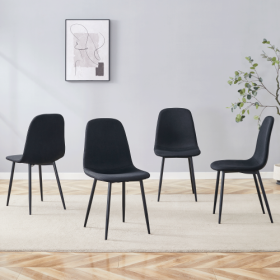 Luxury Simple Chair - Set Of 4 BLACK Linen-Cotton Material, High Resilience Dining Chair With Metal Black Legs (Color: Black)