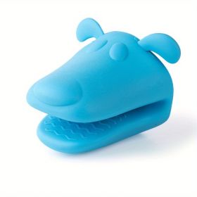 Oven Mitts, Food Grade High Temperature Resistant Silicone Hand Clip, Baking Gloves, Oven Gloves, Silicone Hippopotamus Heat Insulated Hand (Color: Blue)