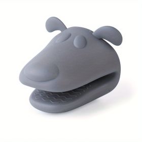 Oven Mitts, Food Grade High Temperature Resistant Silicone Hand Clip, Baking Gloves, Oven Gloves, Silicone Hippopotamus Heat Insulated Hand (Color: Grey)