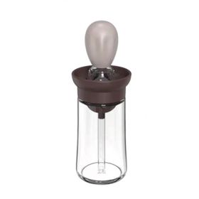 Kitchen Silicone Oil Bottle (Glass), Quantitative Extrusion Dispenser; Pastry, Steak, Oil Brushes, Baking, BBQ Tool (Color: Brown)