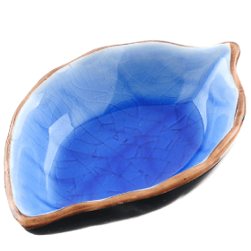Leaf Shaped Dish; Handcraft Ceramic Small Plate; Ice Crack Glaze Seasoning Sauce Flavoring Plates; 10.5x7x2.5 (Color: Blue)