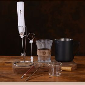 1 Milk Frother With Stand Handheld Frothing Electric Whisk With ; Speed Blender; Milk Froth; Mini Blender And Coffee Blender Froth Smoothie; Latt (Color: White)