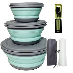 3pcs/set Camping Bowl; Silicone Collapsible Bowl Lunch or Salad Bowl With Lid; Expandable Food Storage Containers Set (Color: Blue)