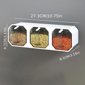 1pc Punch-free Wall-mounted Seasoning Box; Seasoning Jar; Kitchen Seasoning Storage Container; Seasoning Bottle; Spice Box Organizer (Color: White Three Grid)