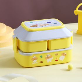 Lunch / Bento Box for School, Kids, Work, Portable, Microwavable Food Storage Container, Lunchbox (Color: Yellow Grey L)