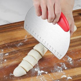 With measurement / scale flour dough cutter, dough cutting knife, baking tools, stainless steel single-sided cutter (select: NM506-red)