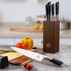 CHUSHIJI Knife Sets for Kitchen with Block and Sharpener, 7-Pieces Premium Stainless Steel Kitchen Knife Set with Block - Hard Wood Brown (Color: Brown)