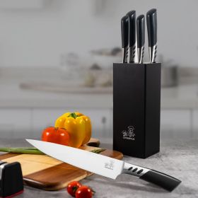 CHUSHIJI Knife Sets for Kitchen with Block and Sharpener, 7-Pieces Premium Stainless Steel Kitchen Knife Set with Block - Hard Wood Brown (Color: Black)