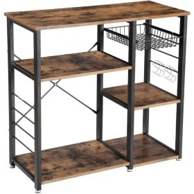 3-Tier Industrial Kitchen Baker's Rack, Utility, Microwave Oven Stand, Storage Cart Workstation Shelf, Vintage Style (Color: Brown)