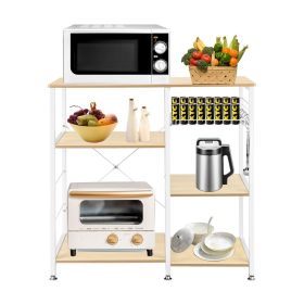 3-Tier Industrial Kitchen Baker's Rack, Utility, Microwave Oven Stand, Storage Cart Workstation Shelf, Vintage Style (Color: White Oak)