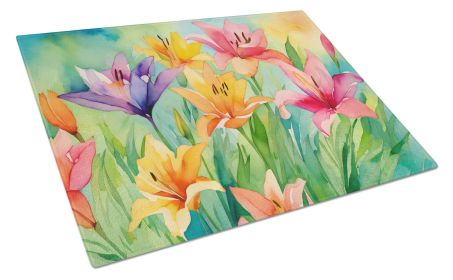 NEW Lilies in Watercolor Glass Cutting Board Decorative Tempered Glass Kitchen Cutting and Serving Board Large Size Chopping Board (Default: Default)