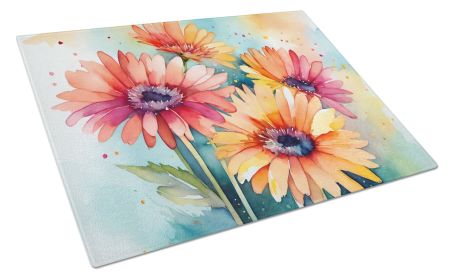 NEW Gerbera Daisies in Watercolor Glass Cutting Board Decorative Tempered Glass Kitchen Cutting and Serving Board Large Size Chopping Board (Default: Default)