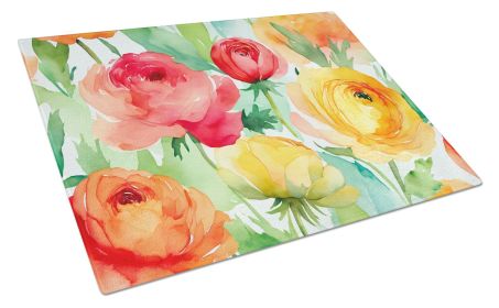 NEW Ranunculus in Watercolor Glass Cutting Board Decorative Tempered Glass Kitchen Cutting and Serving Board Large Size Chopping Board (Default: Default)