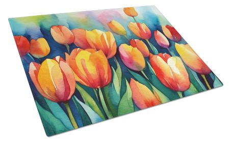 NEW Tulips in Watercolor Glass Cutting Board Decorative Tempered Glass Kitchen Cutting and Serving Board Large Size Chopping Board (Default: Default)