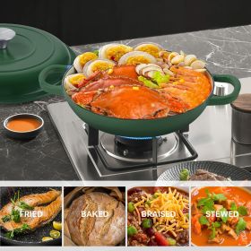 The enamel cast iron/Dutch oven soup pot features a circular shower-style lid design (Color: Green)