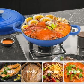 The enamel cast iron/Dutch oven soup pot features a circular shower-style lid design (Color: Blue)