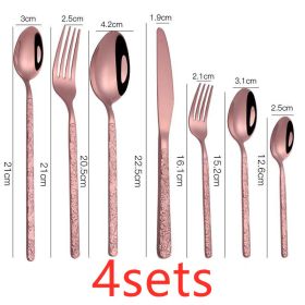 Embossed Textured Handle Steak Cutlery (Option: Rose Gold-7PCS 4sets)
