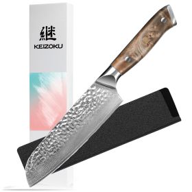 Damascus Chef Knife, Japanese Kitchen Knife With Full Tang G10 Handle, Professional Chef Knife For Kitchen with Sheath (Option: Santoku Knife)