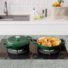 The enamel cast iron/Dutch oven soup pot features a circular shower-style lid design