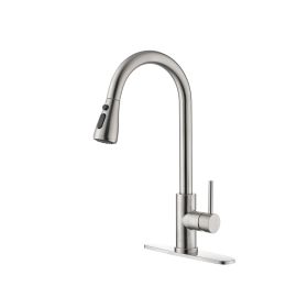 Single Handle High Pull Out Kitchen Faucet, Single-stage Stainless Steel, with Pull Down Spray (Option: Silvery)