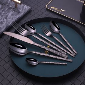 Embossed Textured Handle Steak Cutlery (Option: Black-7PCS)
